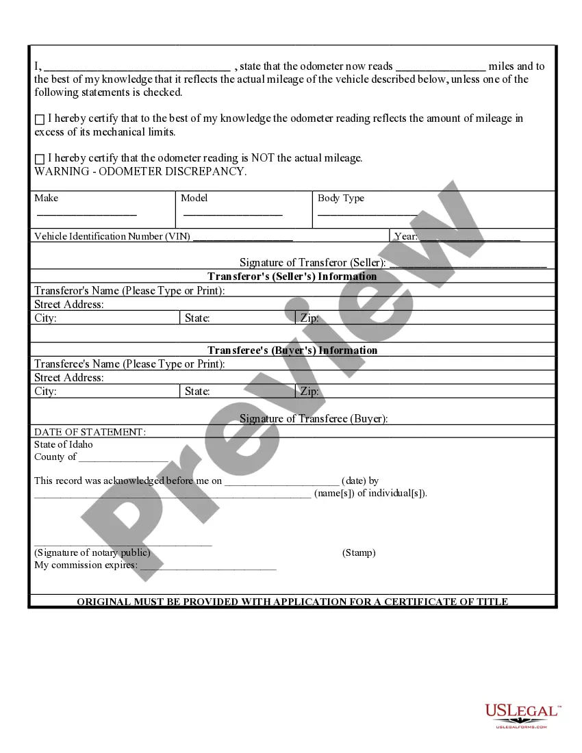 Get Bill of Sale of Automobile and Odometer Statement Preview Bill of Sale of Automobile and Odometer Statement