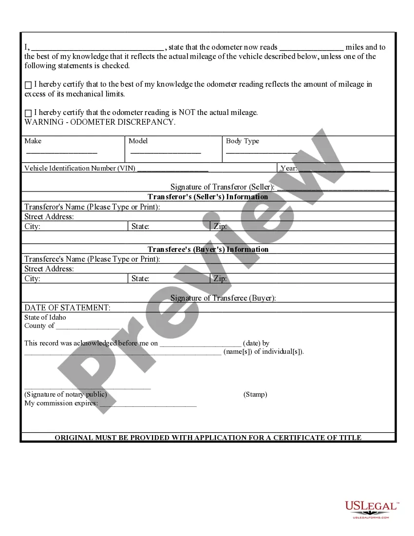 Preview Bill of Sale of Automobile and Odometer Statement for As-Is Sale