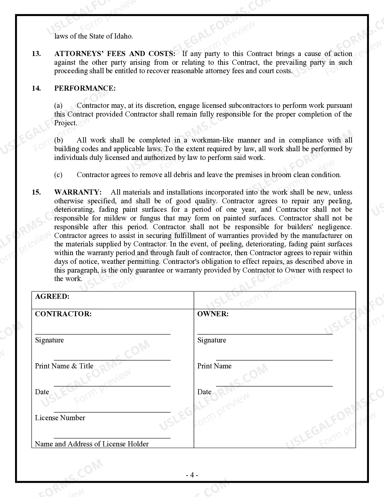 Preview Painting Contract for Contractor