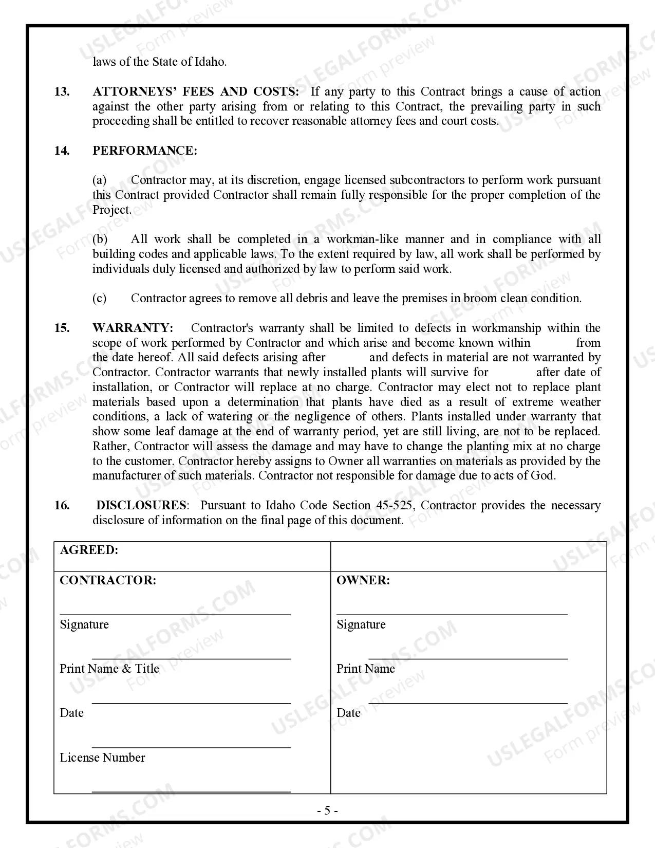Preview Landscape Contract for Contractor
