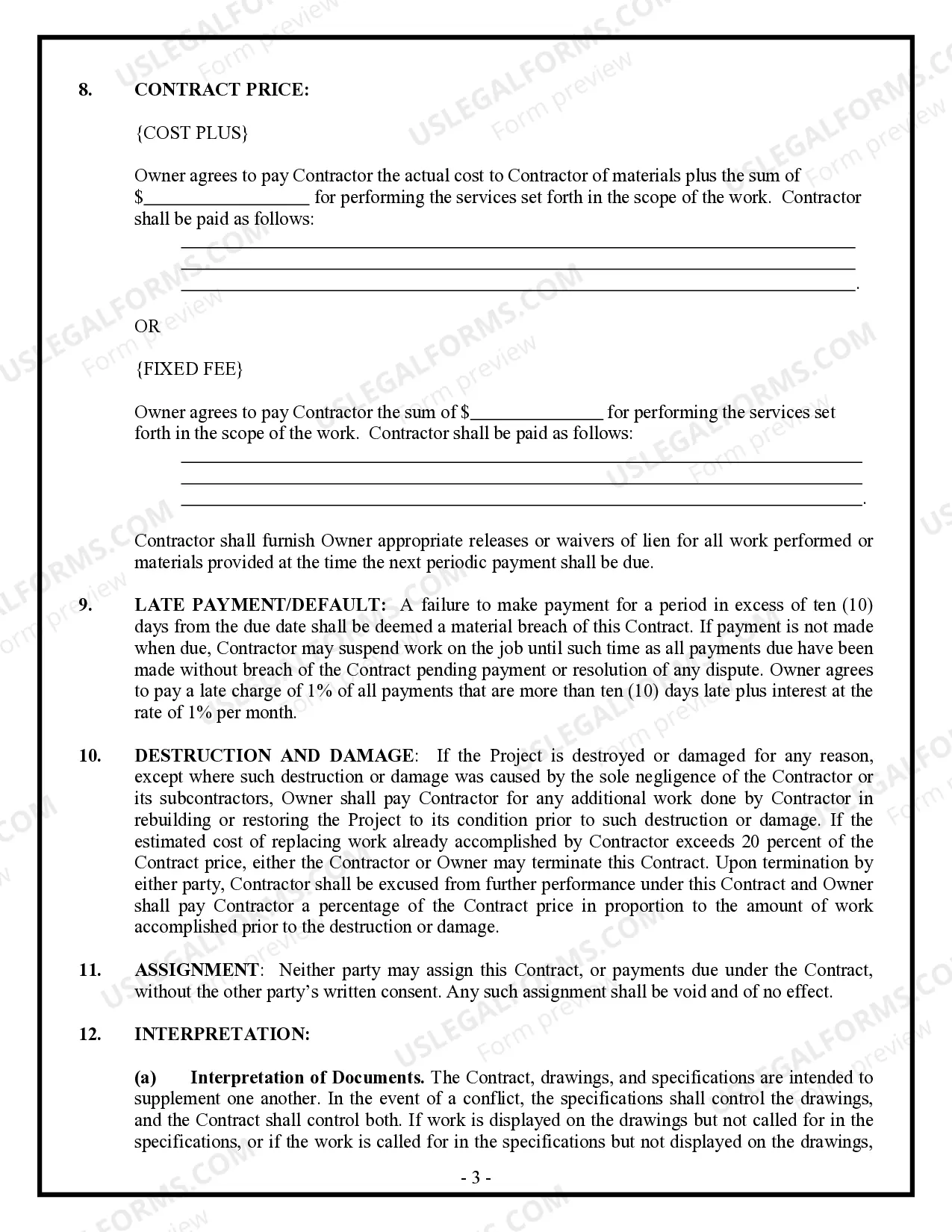 Preview Excavator Contract for Contractor