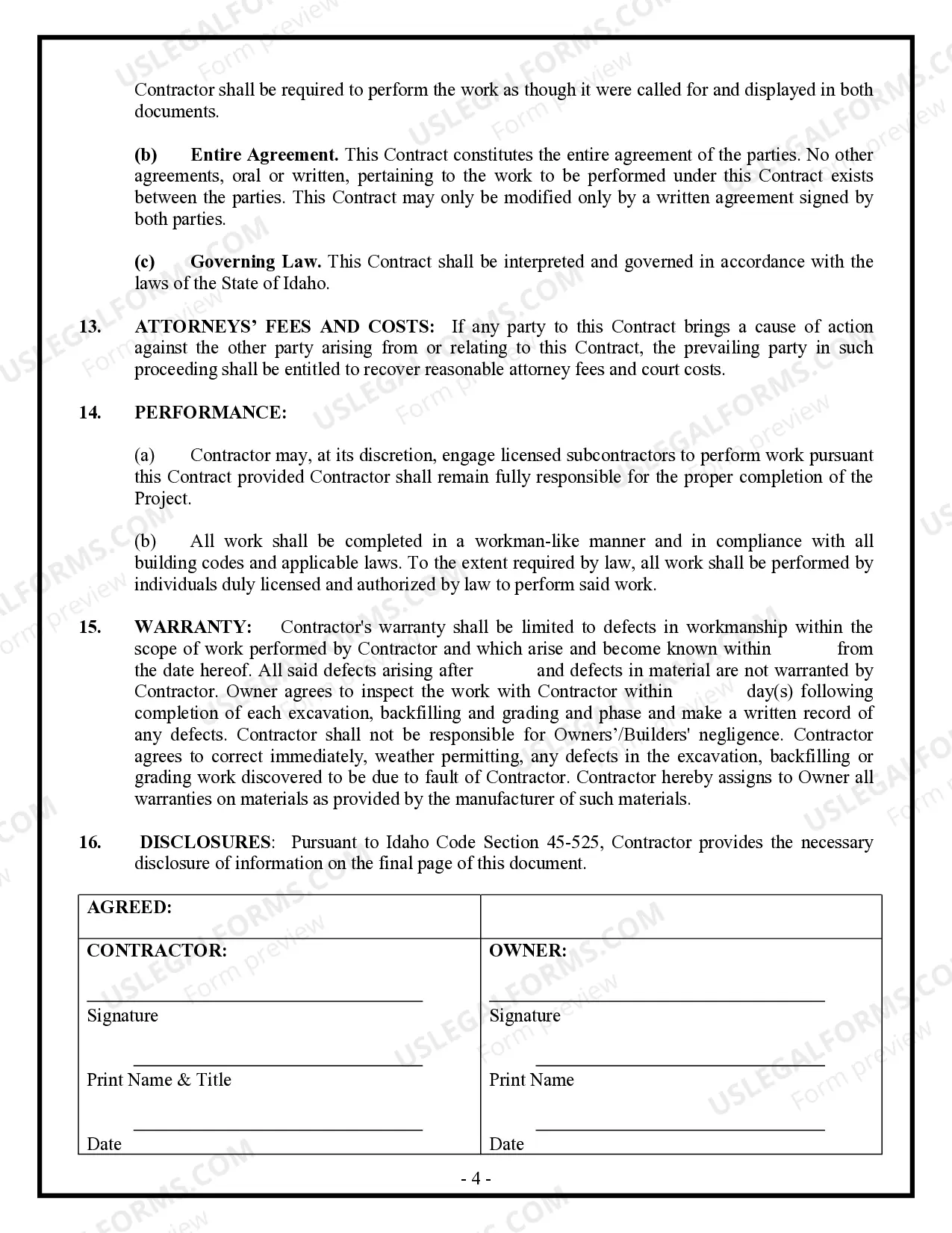 Preview Excavator Contract for Contractor