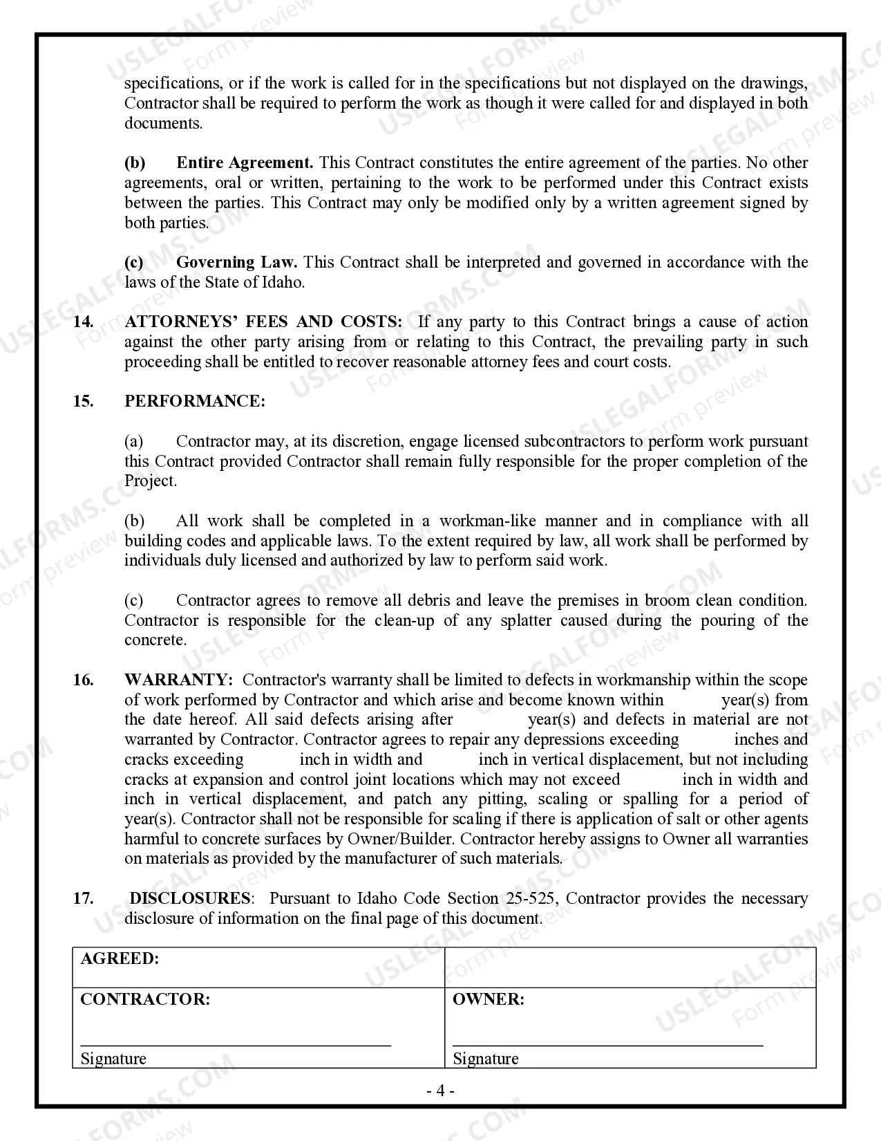 Preview Concrete Mason Contract for Contractor