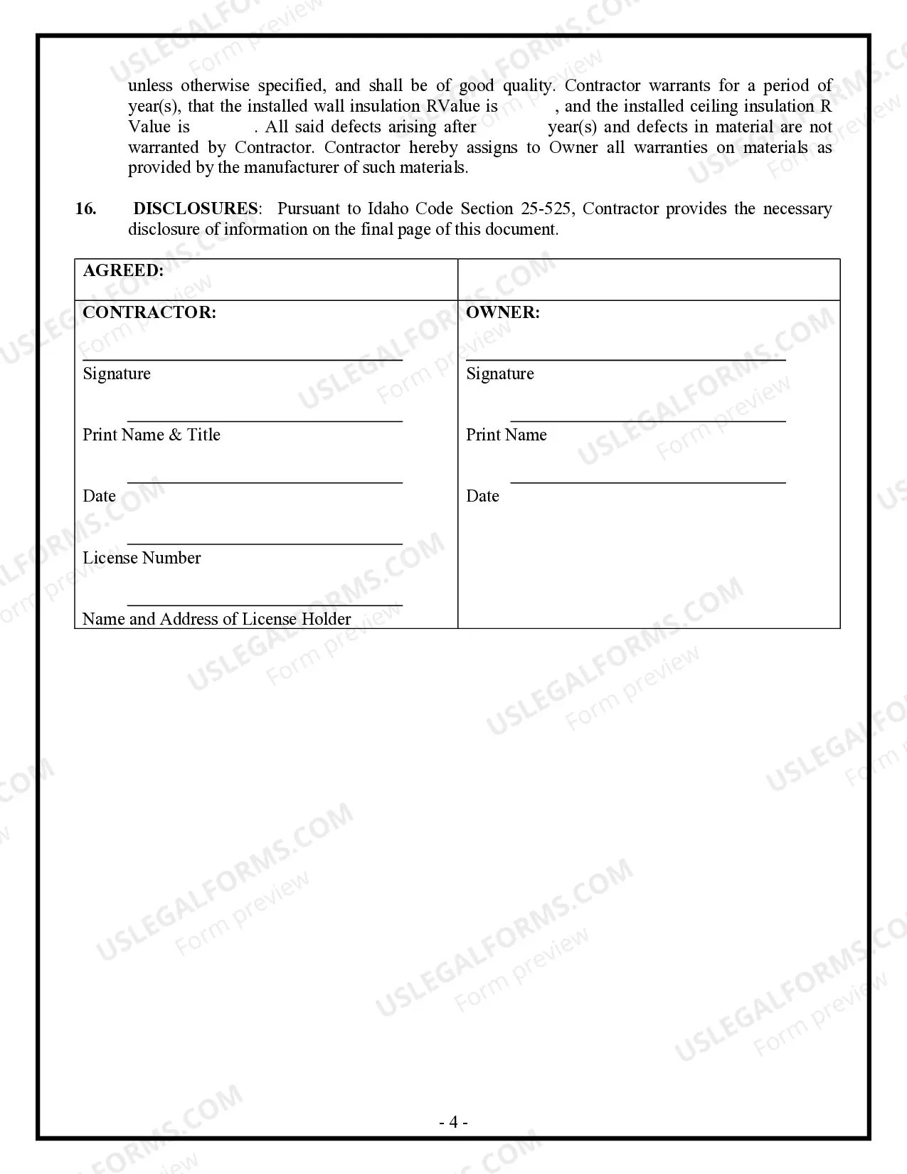 Preview Insulation Contract for Contractor