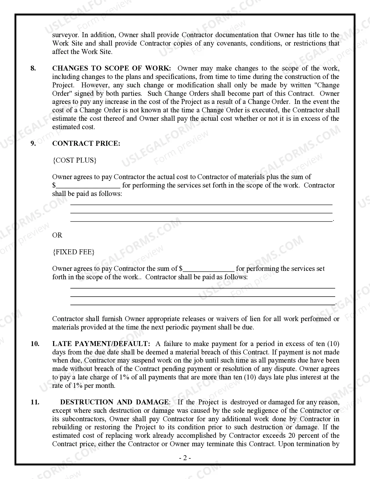 Preview Site Work Contract for Contractor