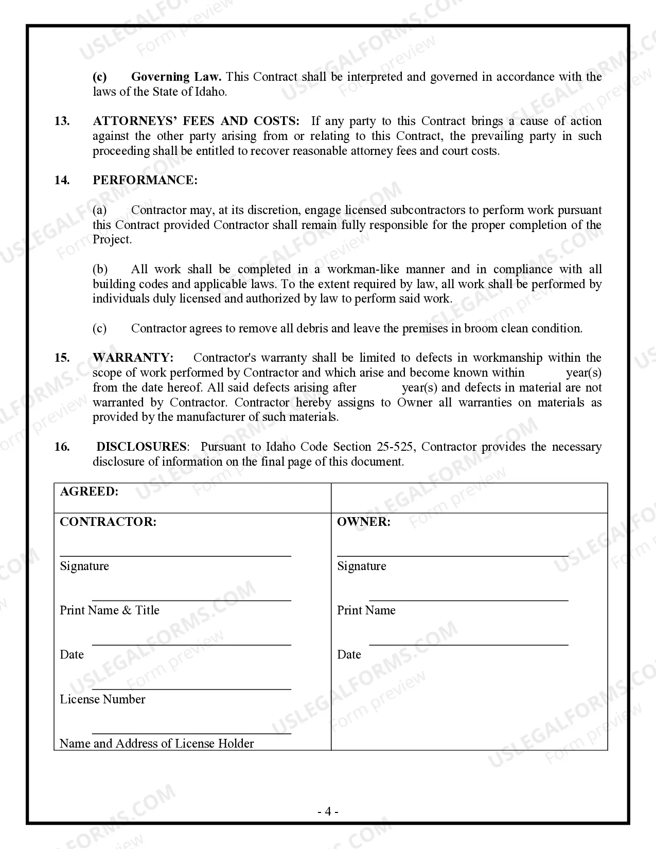 Preview Siding Contract for Contractor