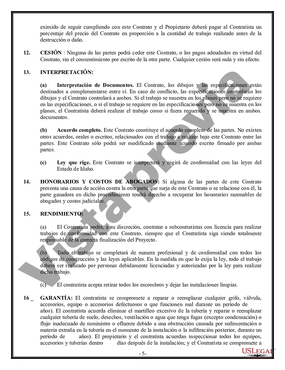 Preview Contrato de plomería para contratista
