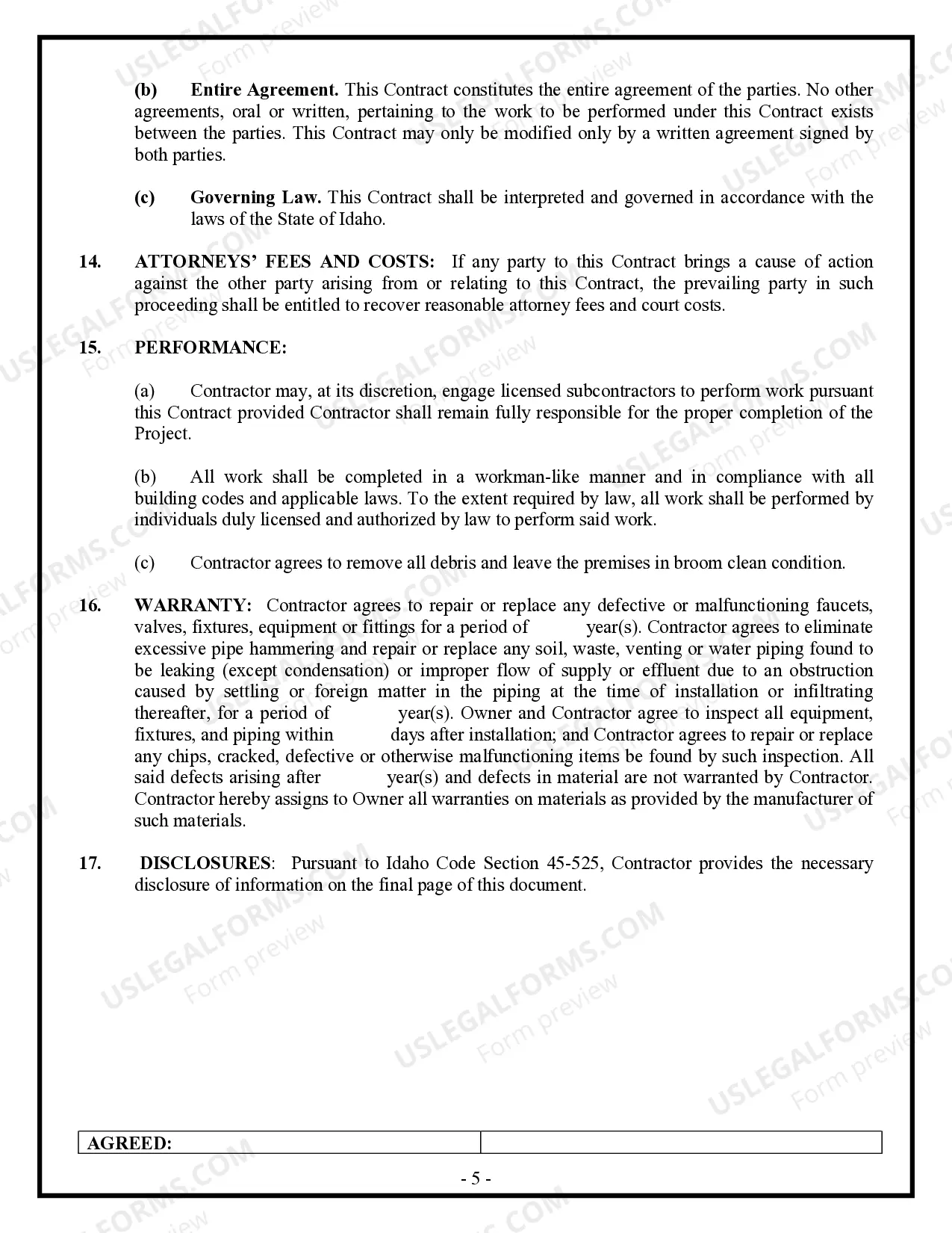 Preview Plumbing Contract for Contractor
