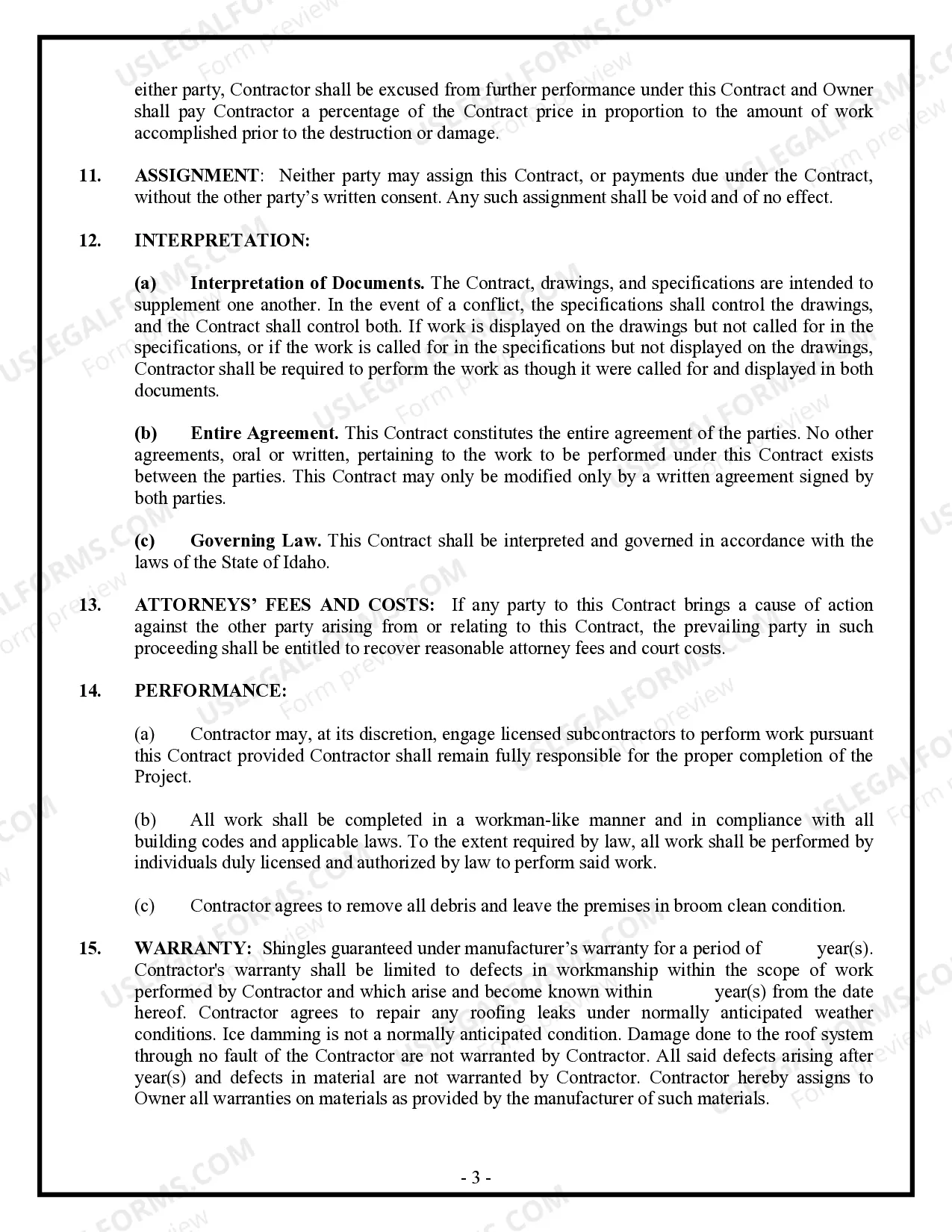 Preview Roofing Contract for Contractor