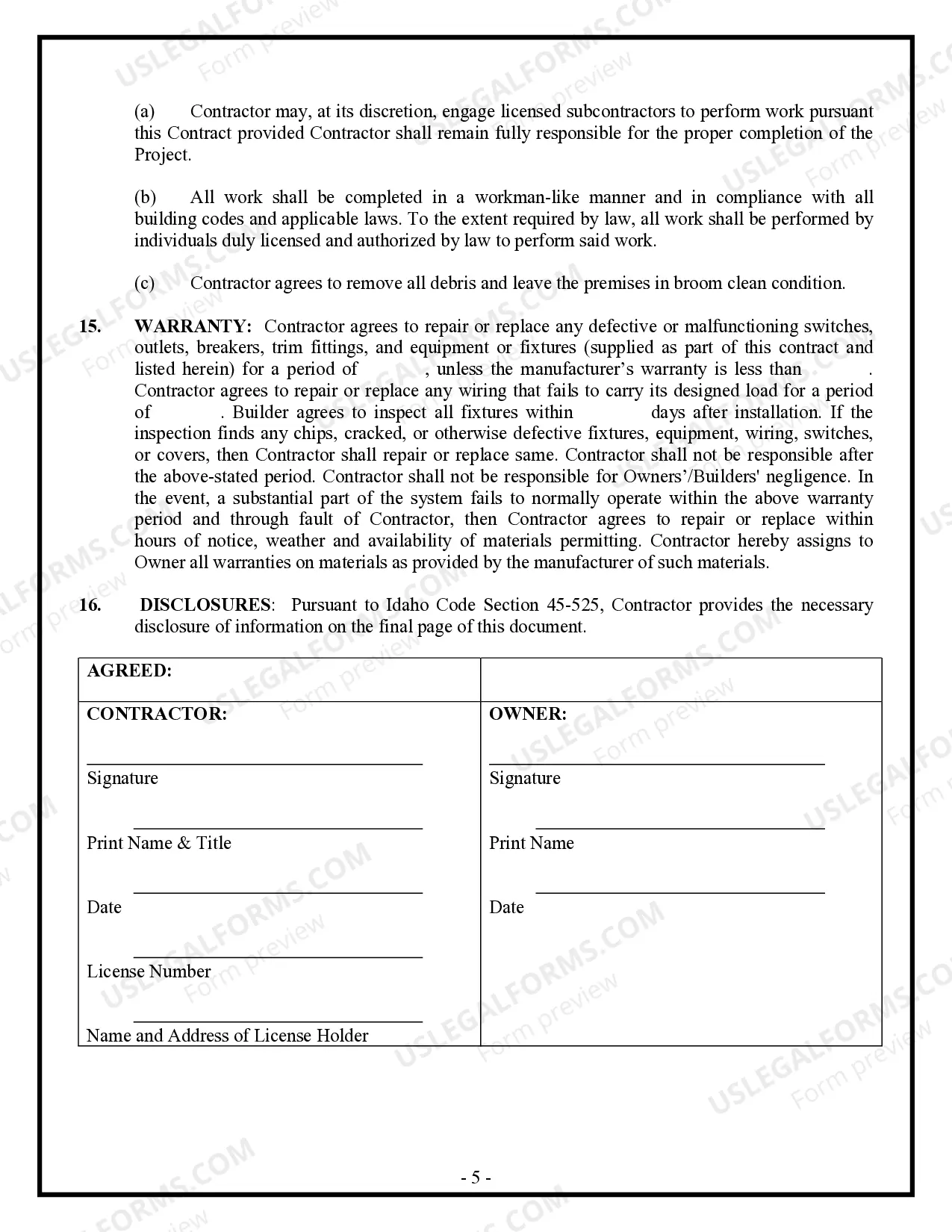Preview Electrical Contract for Contractor