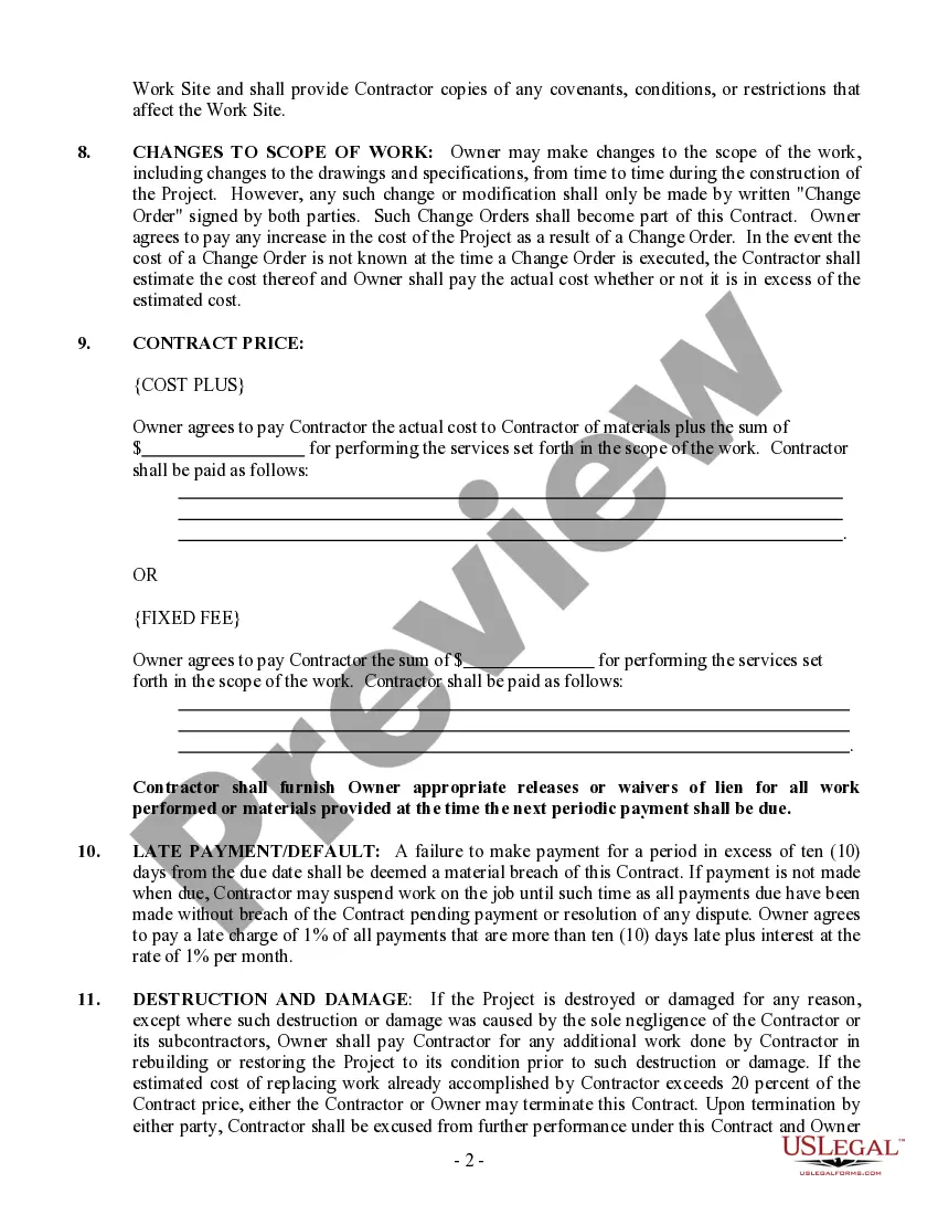 Preview Construction Contract Cost Plus or Fixed Fee