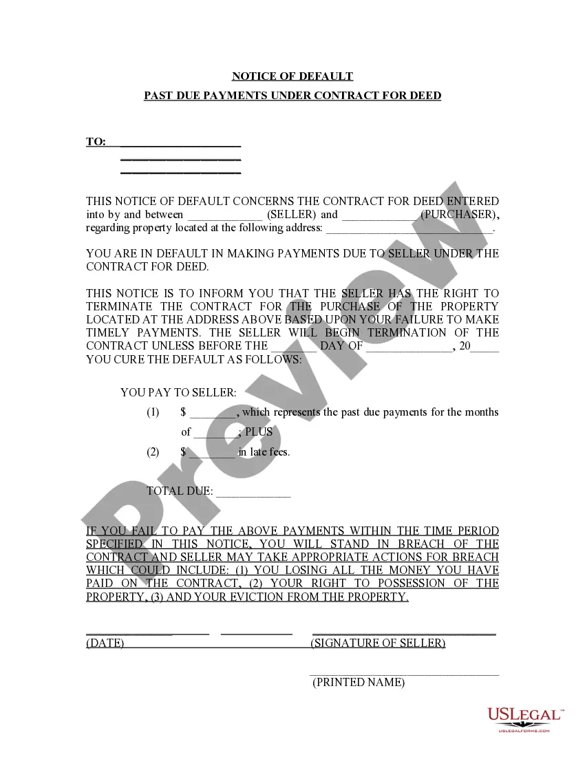 Get Notice of Default for Past Due Payments in connection with Contract for Deed Preview Notice of Default for Past Due Payments in connection with Contract for Deed
