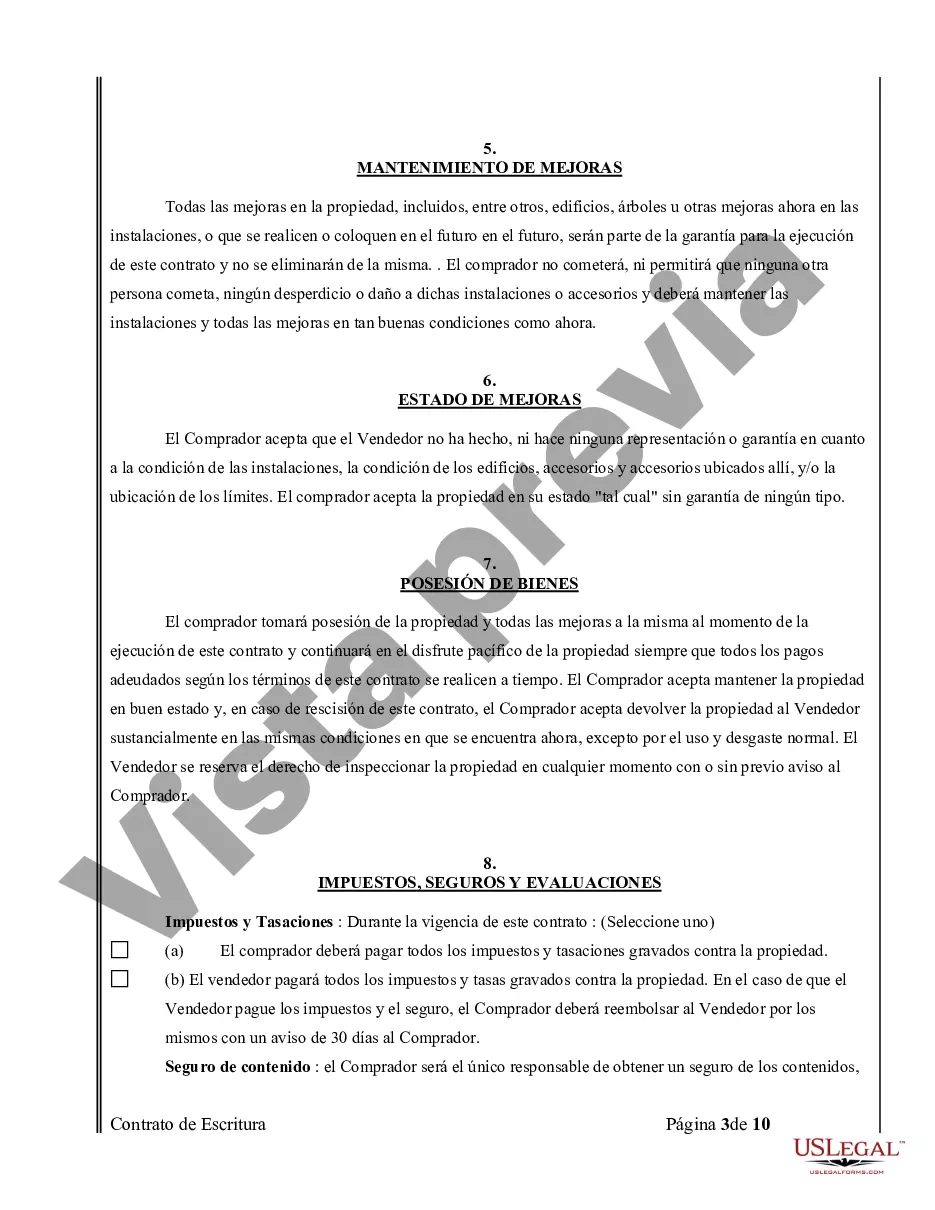 Preview Acuerdo o Contrato de Escritura de Venta y Compra de Bienes Raíces a/k/a Terreno o Contrato de Ejecución