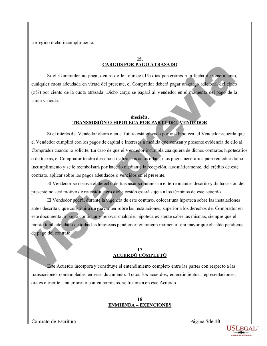 Preview Acuerdo o Contrato de Escritura de Venta y Compra de Bienes Raíces a/k/a Terreno o Contrato de Ejecución