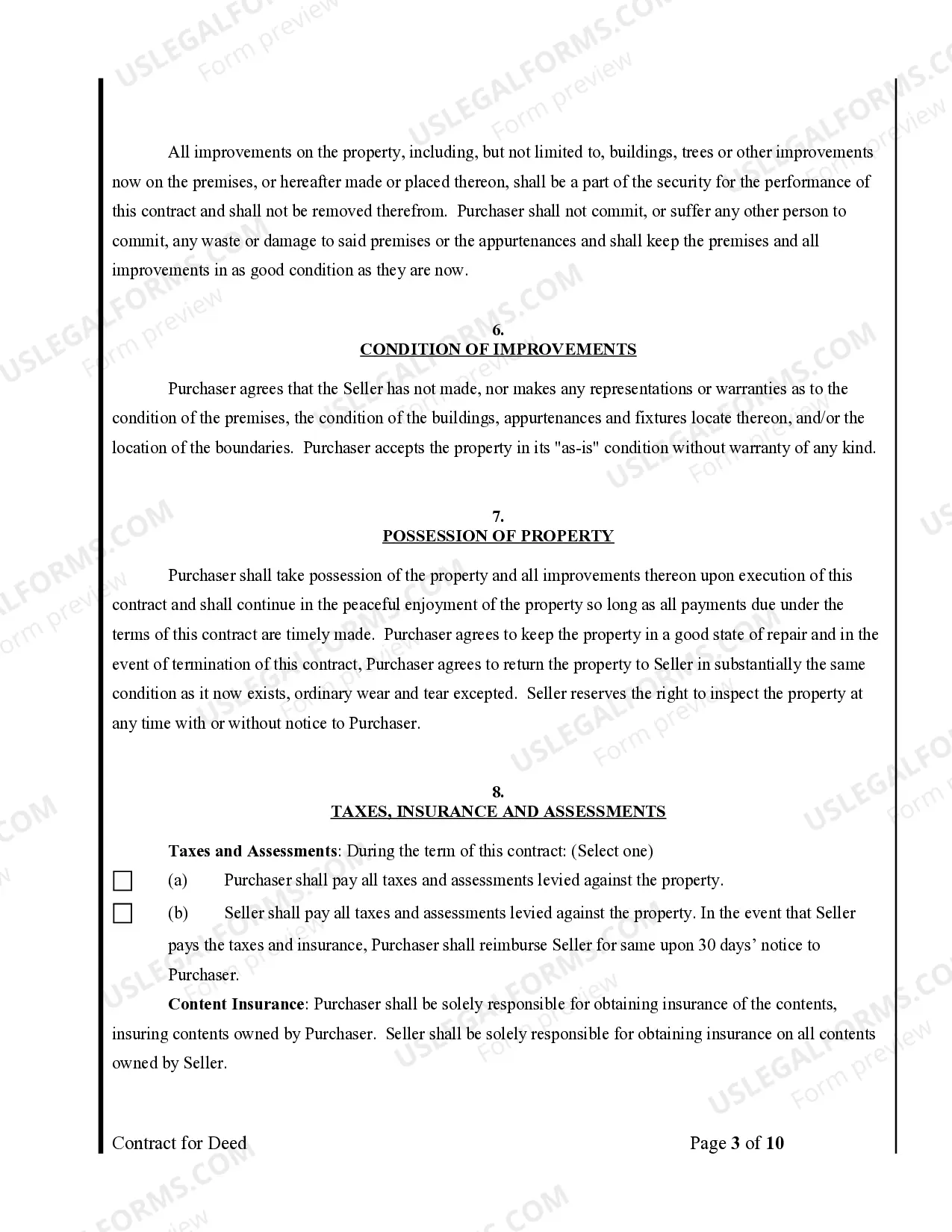Preview Agreement or Contract for Deed for Sale and Purchase of Real Estate a/k/a Land or Executory Contract