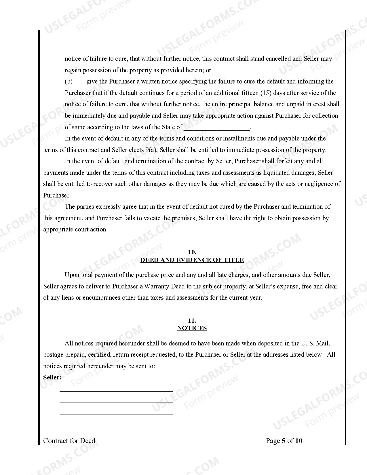 Preview Agreement or Contract for Deed for Sale and Purchase of Real Estate a/k/a Land or Executory Contract