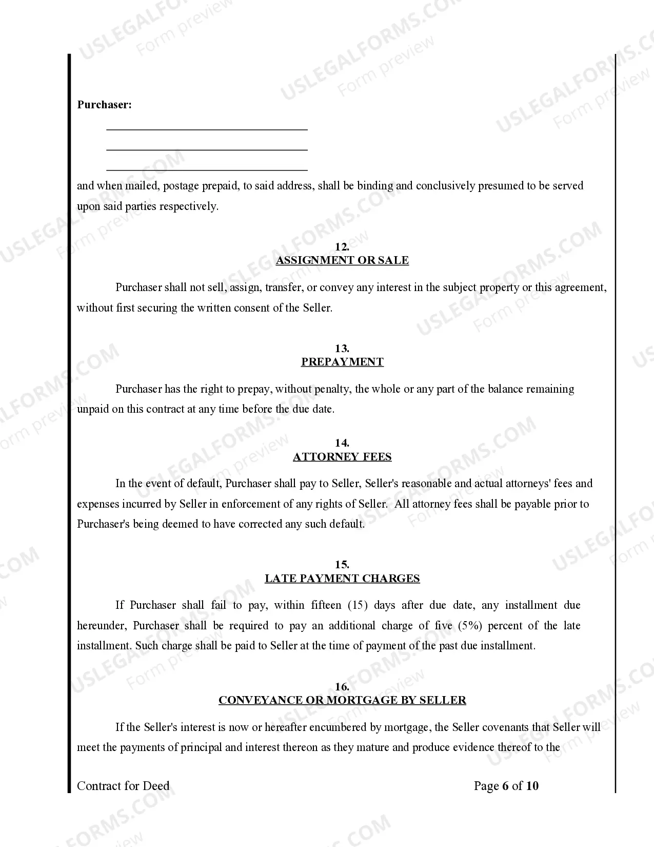 Preview Agreement or Contract for Deed for Sale and Purchase of Real Estate a/k/a Land or Executory Contract