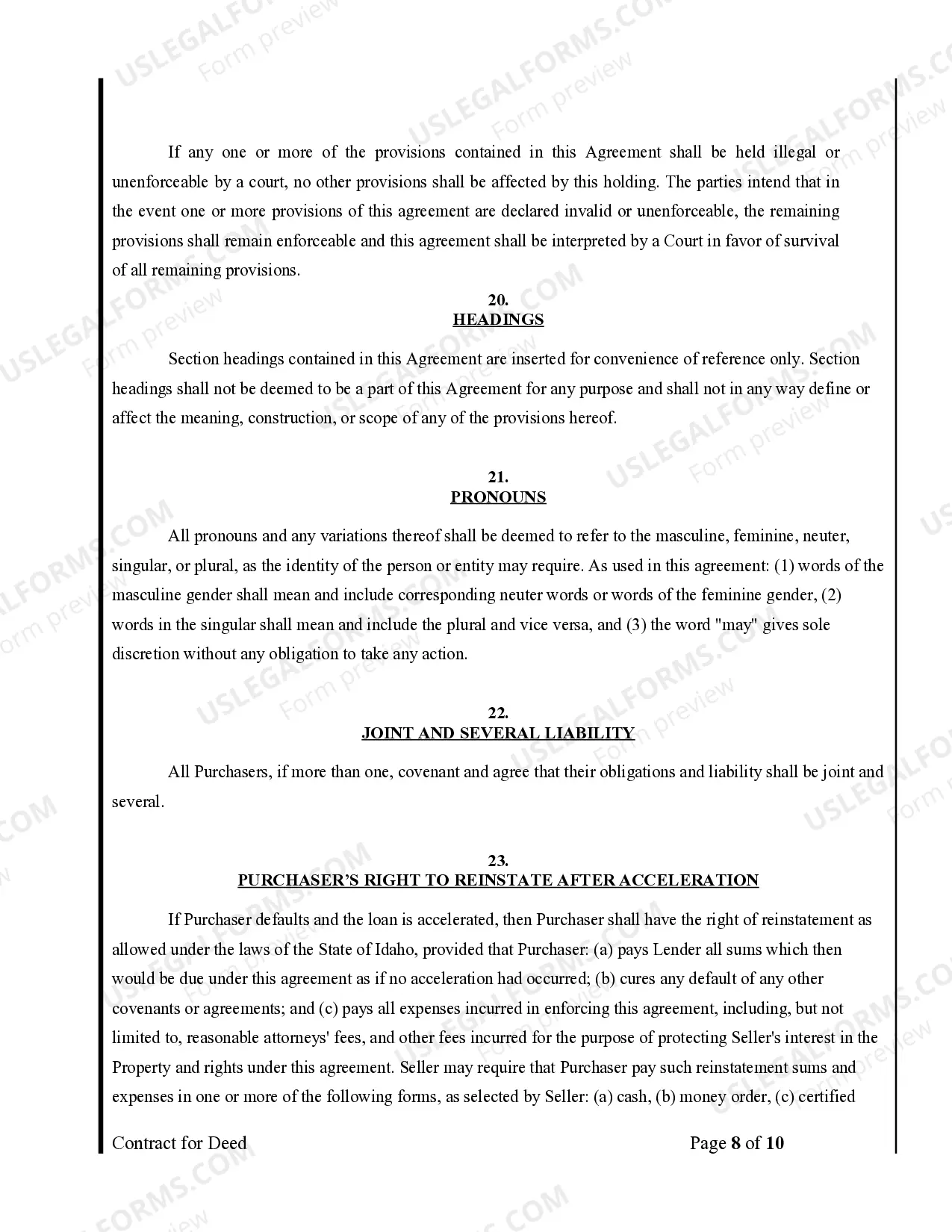 Preview Agreement or Contract for Deed for Sale and Purchase of Real Estate a/k/a Land or Executory Contract