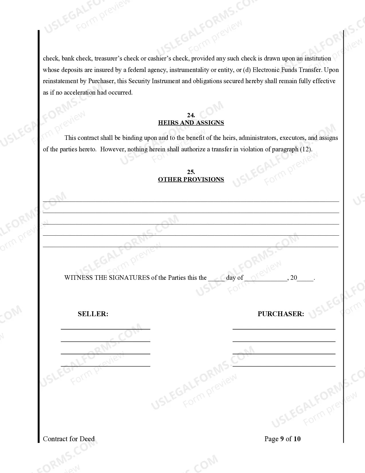 Preview Agreement or Contract for Deed for Sale and Purchase of Real Estate a/k/a Land or Executory Contract