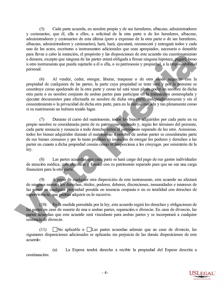 Preview Acuerdo Prenupcial Prematrimonial de Idaho - Ley Uniforme de Acuerdo Prematrimonial - con Estados Financieros