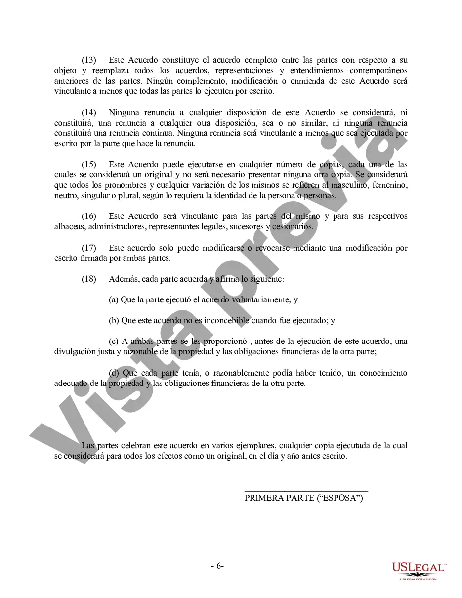 Preview Acuerdo Prenupcial Prematrimonial de Idaho - Ley Uniforme de Acuerdo Prematrimonial - con Estados Financieros