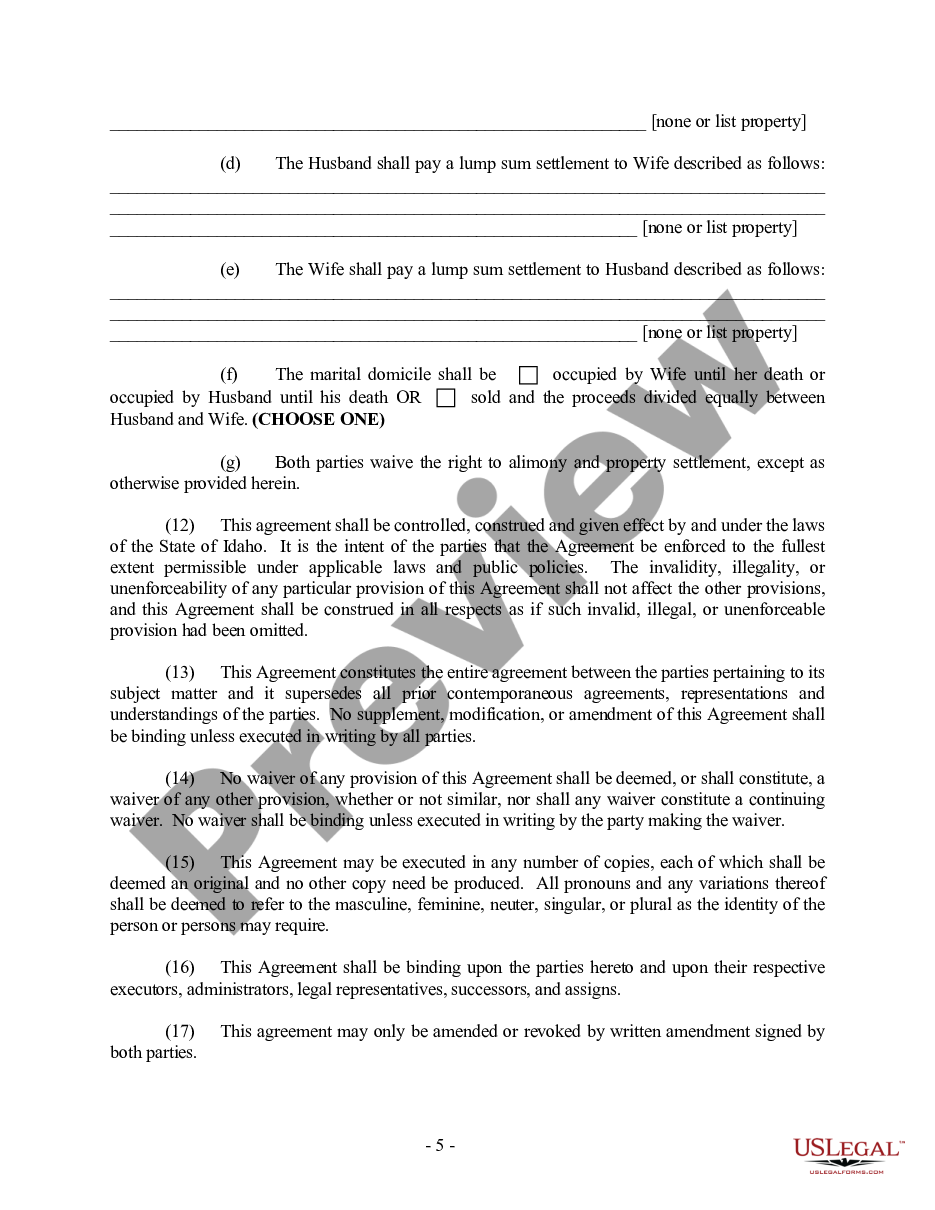 page 4 Idaho Prenuptial Premarital Agreement - Uniform Premarital Agreement Act - with Financial Statements preview