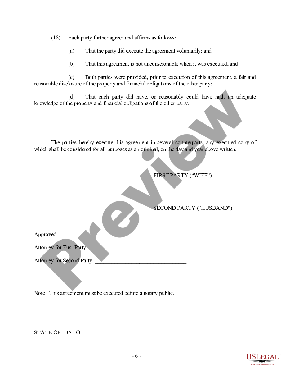 page 5 Idaho Prenuptial Premarital Agreement - Uniform Premarital Agreement Act - with Financial Statements preview