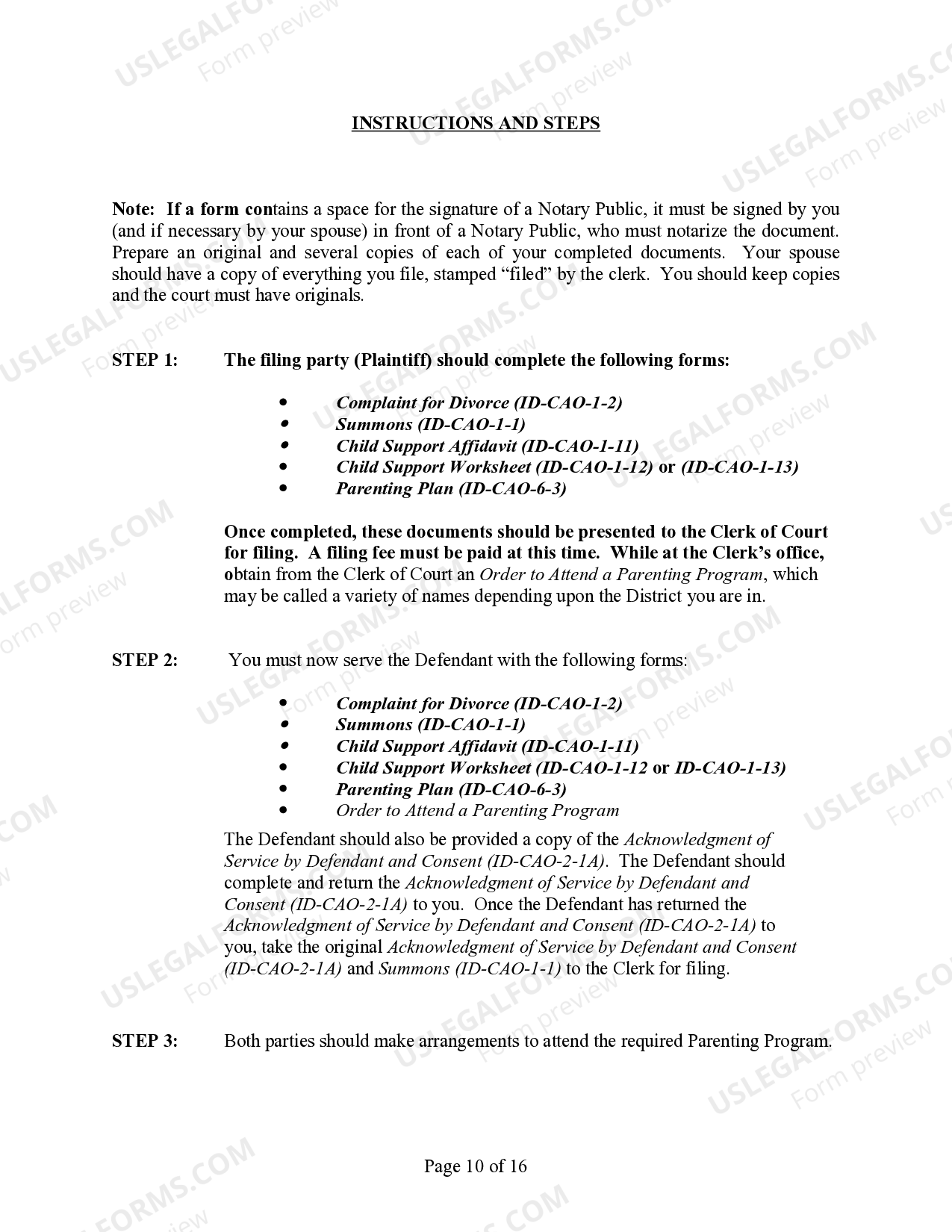 Idaho No Uncontested Divorce Idaho US Legal Forms