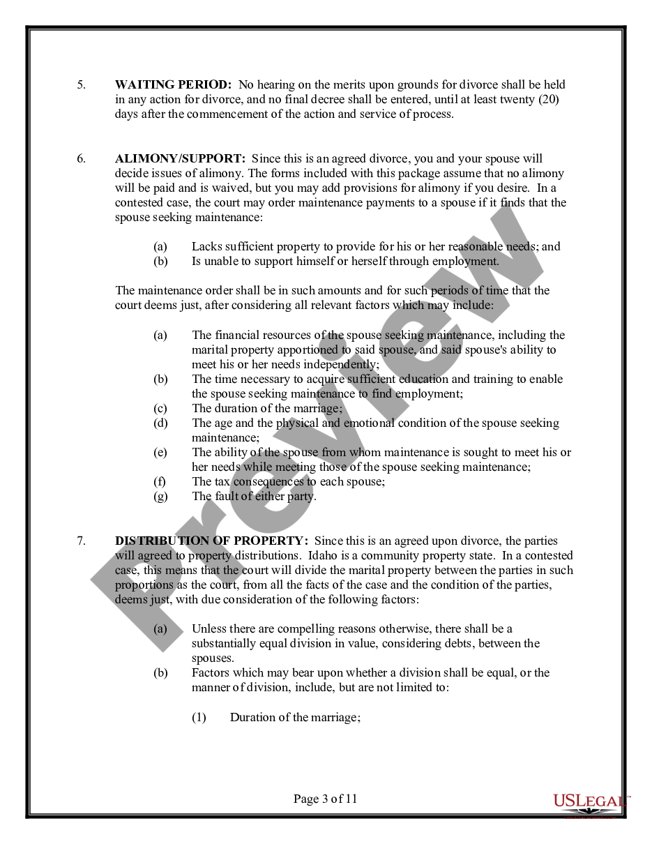 page 2 No-Fault Agreed Uncontested Divorce Package for Dissolution of Marriage for Persons with No Children with or without Property and Debts preview
