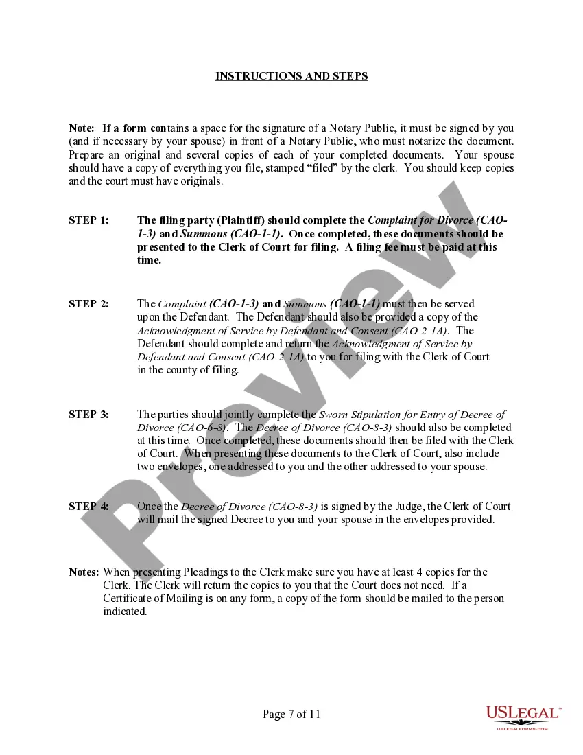 Preview Idaho No-Fault Agreed Uncontested Divorce Package for Dissolution of Marriage for Persons with No Children with or without Property and Debts