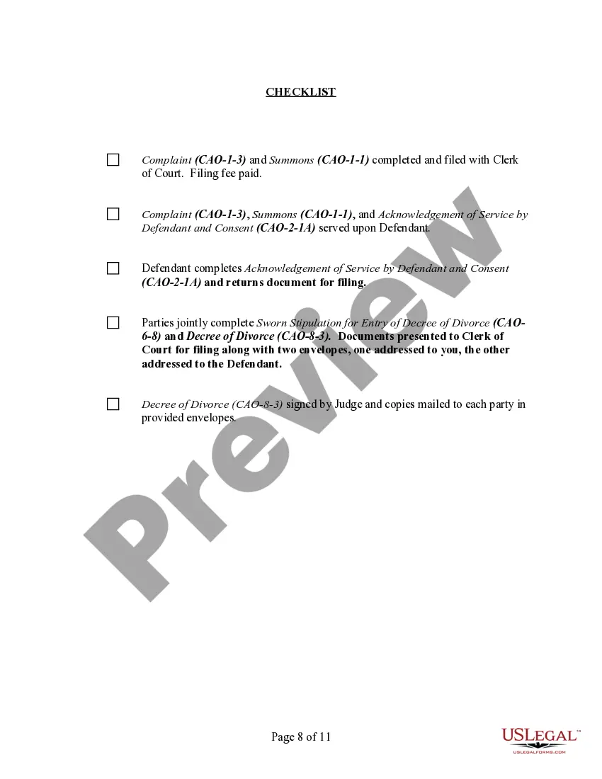 Preview Idaho No-Fault Agreed Uncontested Divorce Package for Dissolution of Marriage for Persons with No Children with or without Property and Debts