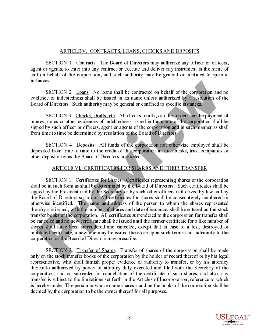 Preview Idaho Bylaws for Corporation