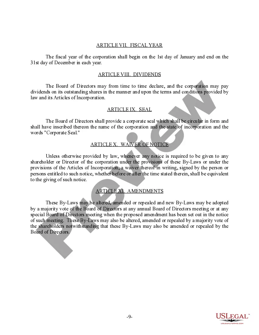Preview Idaho Bylaws for Corporation