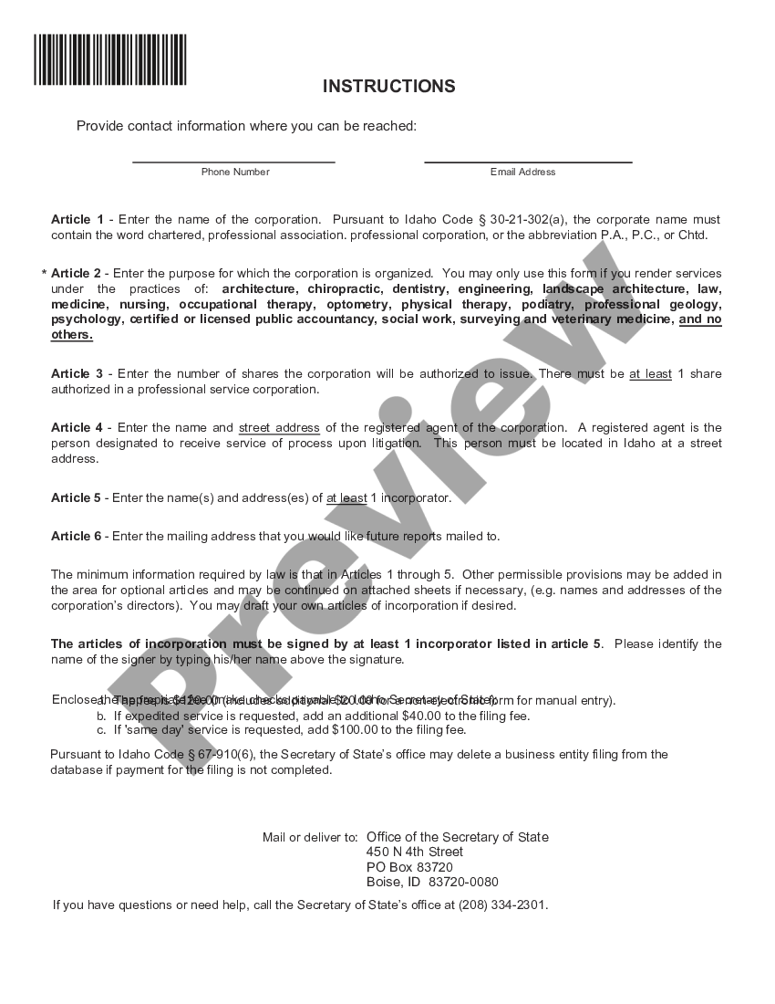 Idaho Articles Of Incorporation Form Us Legal Forms 0036