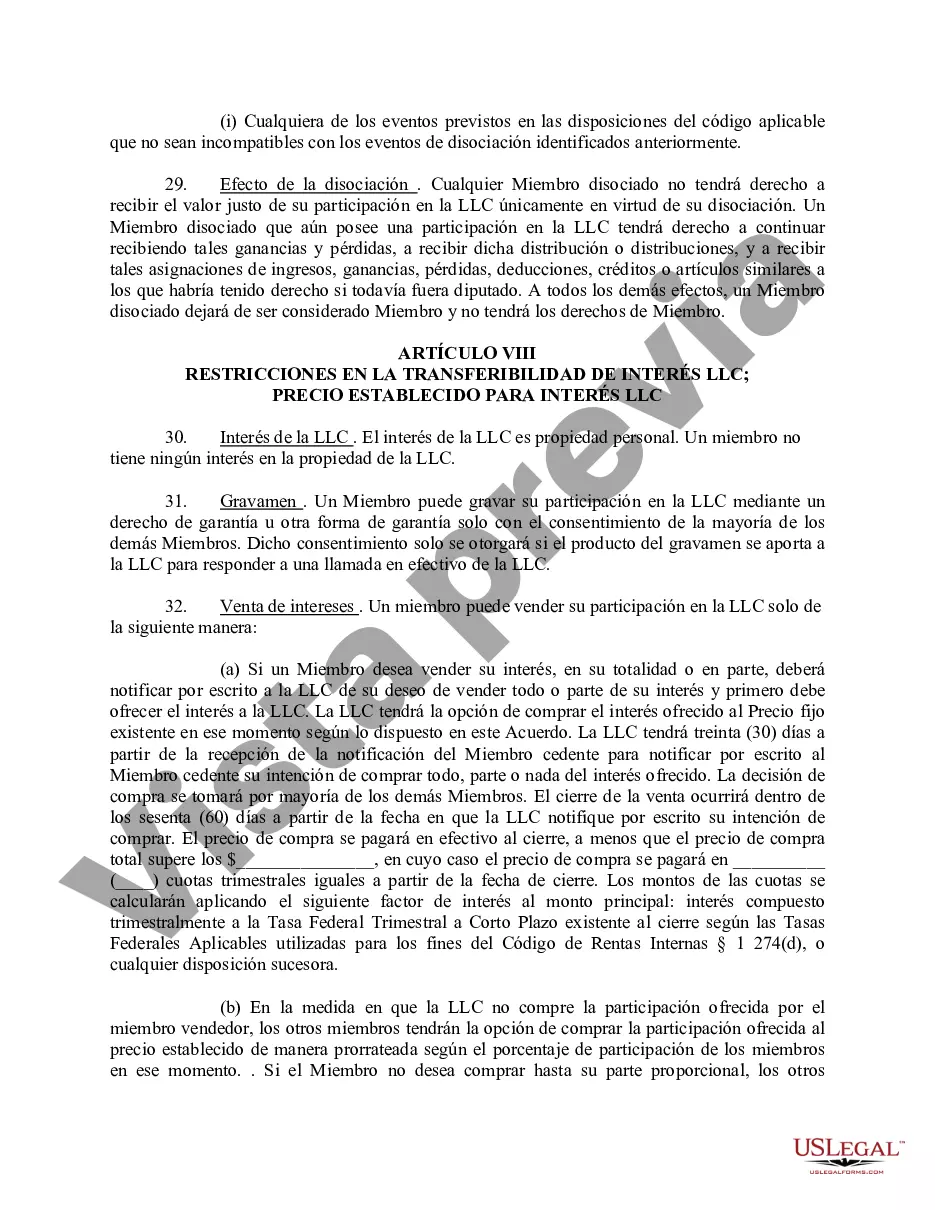 Preview Acuerdo Operativo de Sociedad de Responsabilidad Limitada LLC