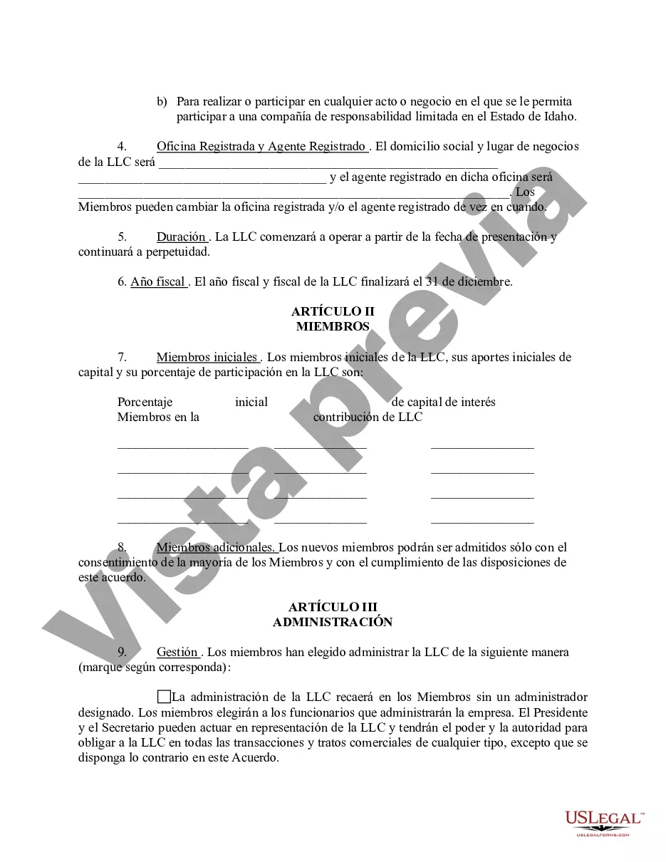 Preview Acuerdo Operativo de Sociedad de Responsabilidad Limitada LLC