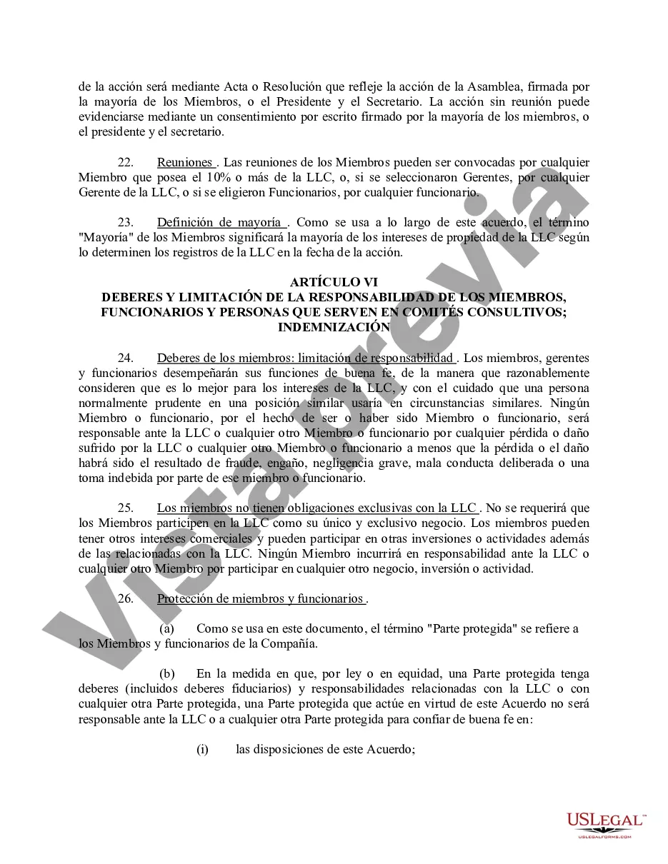 Preview Acuerdo Operativo de Sociedad de Responsabilidad Limitada LLC