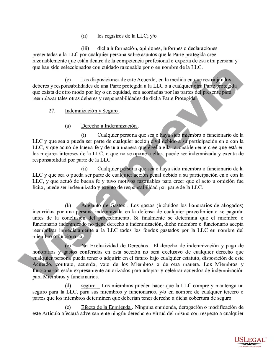Preview Acuerdo Operativo de Sociedad de Responsabilidad Limitada LLC