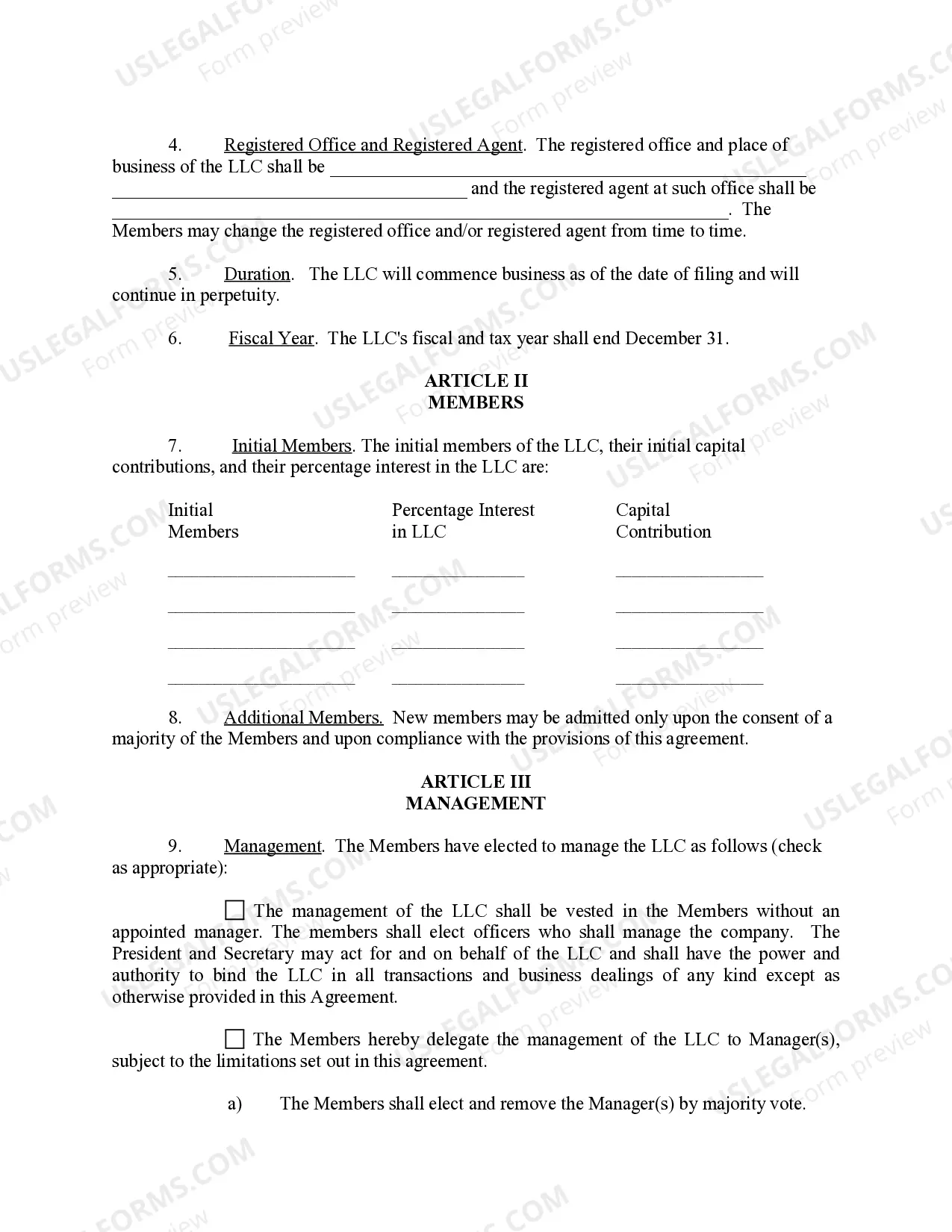 Preview Limited Liability Company LLC Operating Agreement