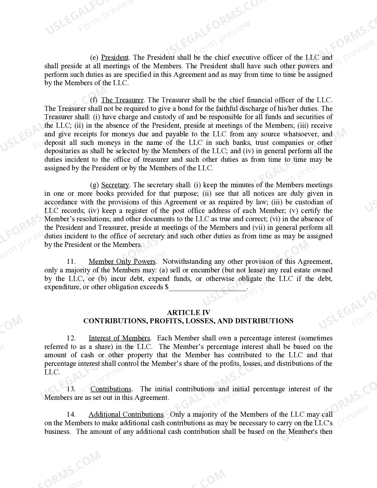 Preview Limited Liability Company LLC Operating Agreement