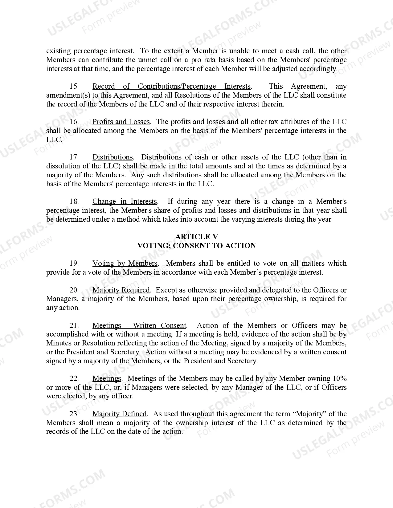 Preview Limited Liability Company LLC Operating Agreement