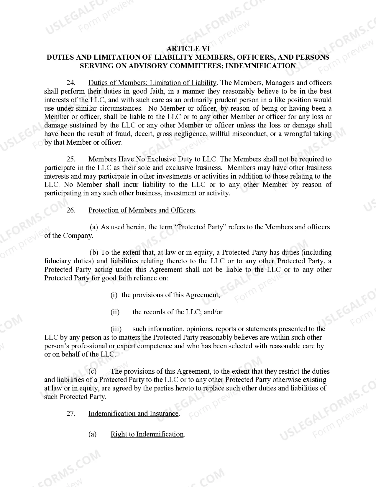 Preview Limited Liability Company LLC Operating Agreement