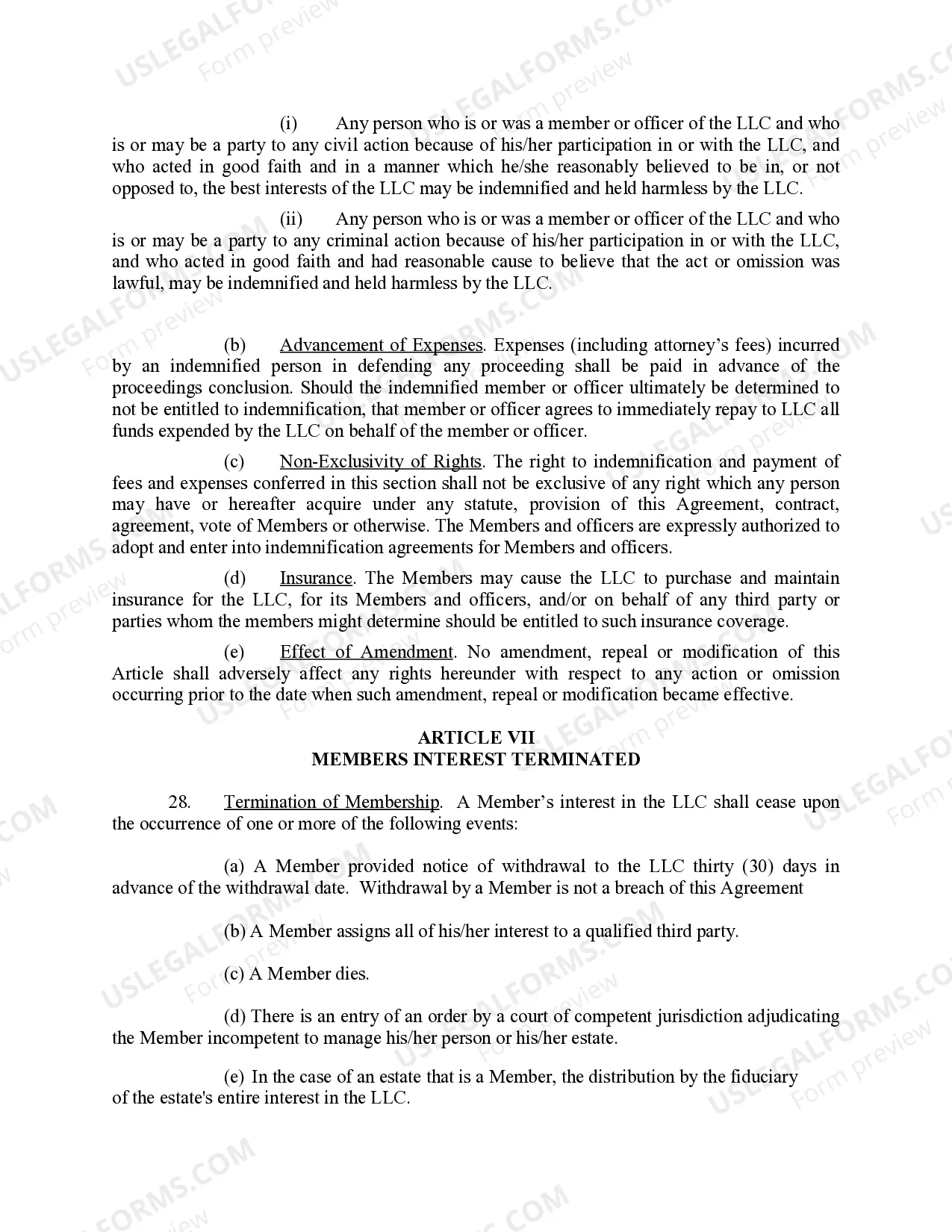 Preview Limited Liability Company LLC Operating Agreement