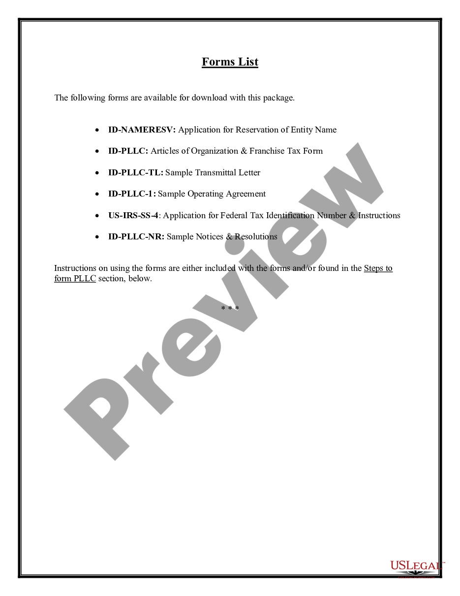 page 4 Idaho Professional Limited Liability Company PLLC Formation Package preview