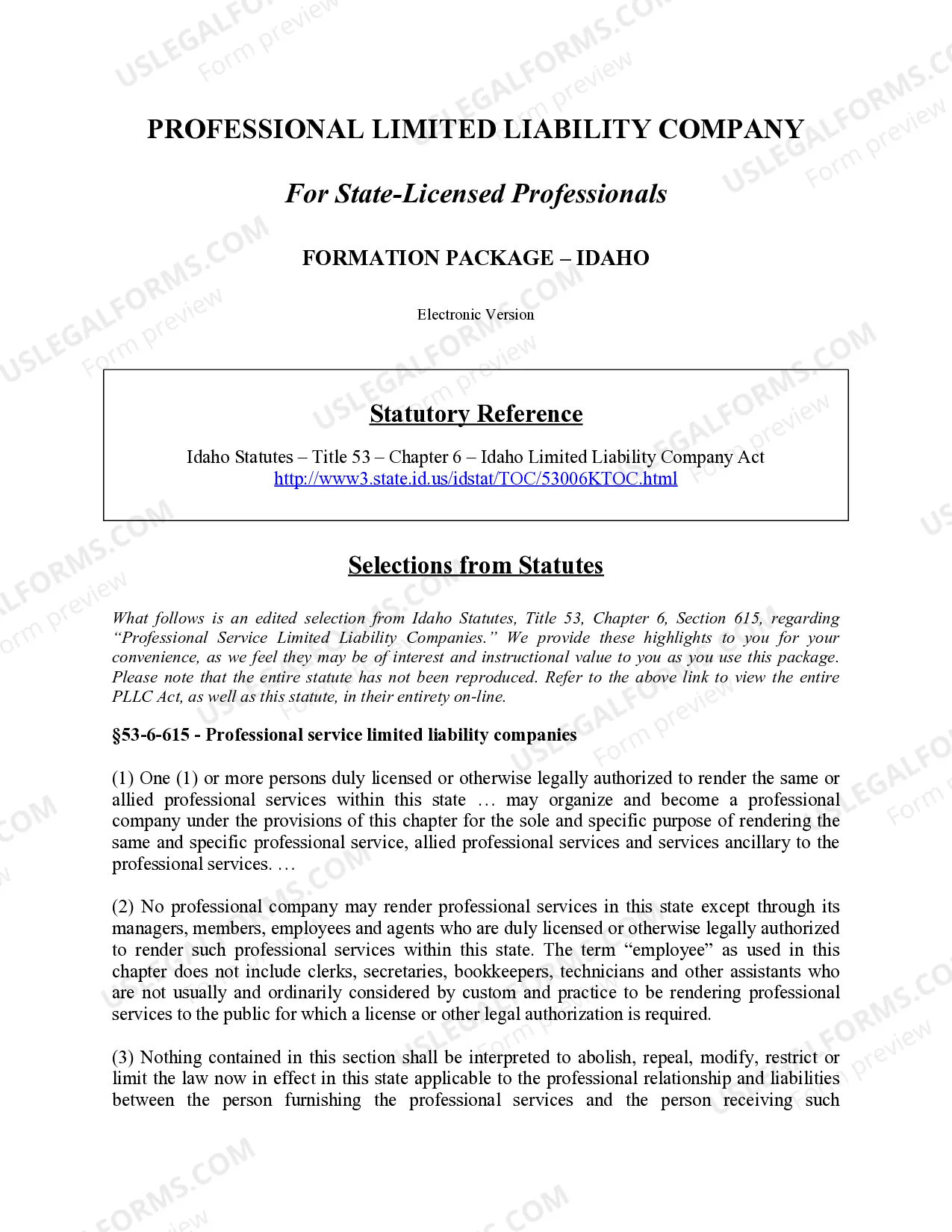 Preview Idaho Professional Limited Liability Company PLLC Formation Package