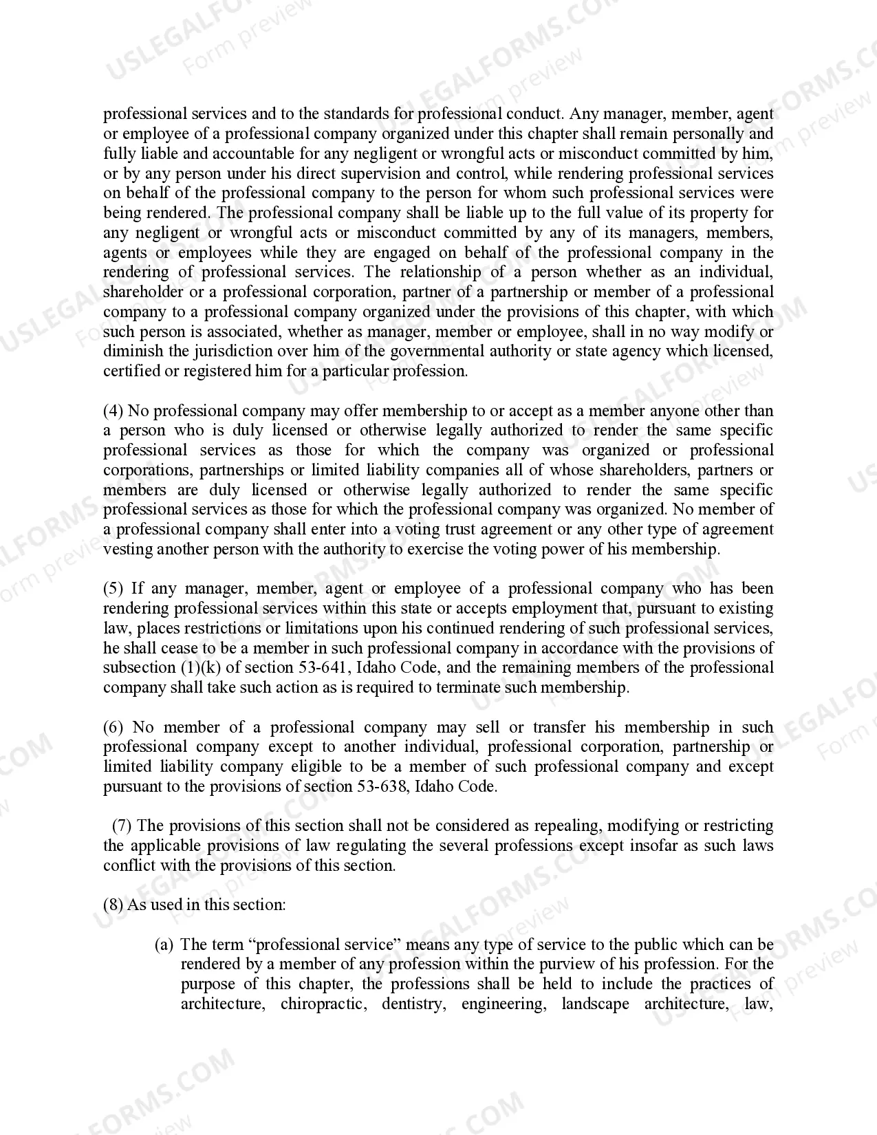 Preview Idaho Professional Limited Liability Company PLLC Formation Package