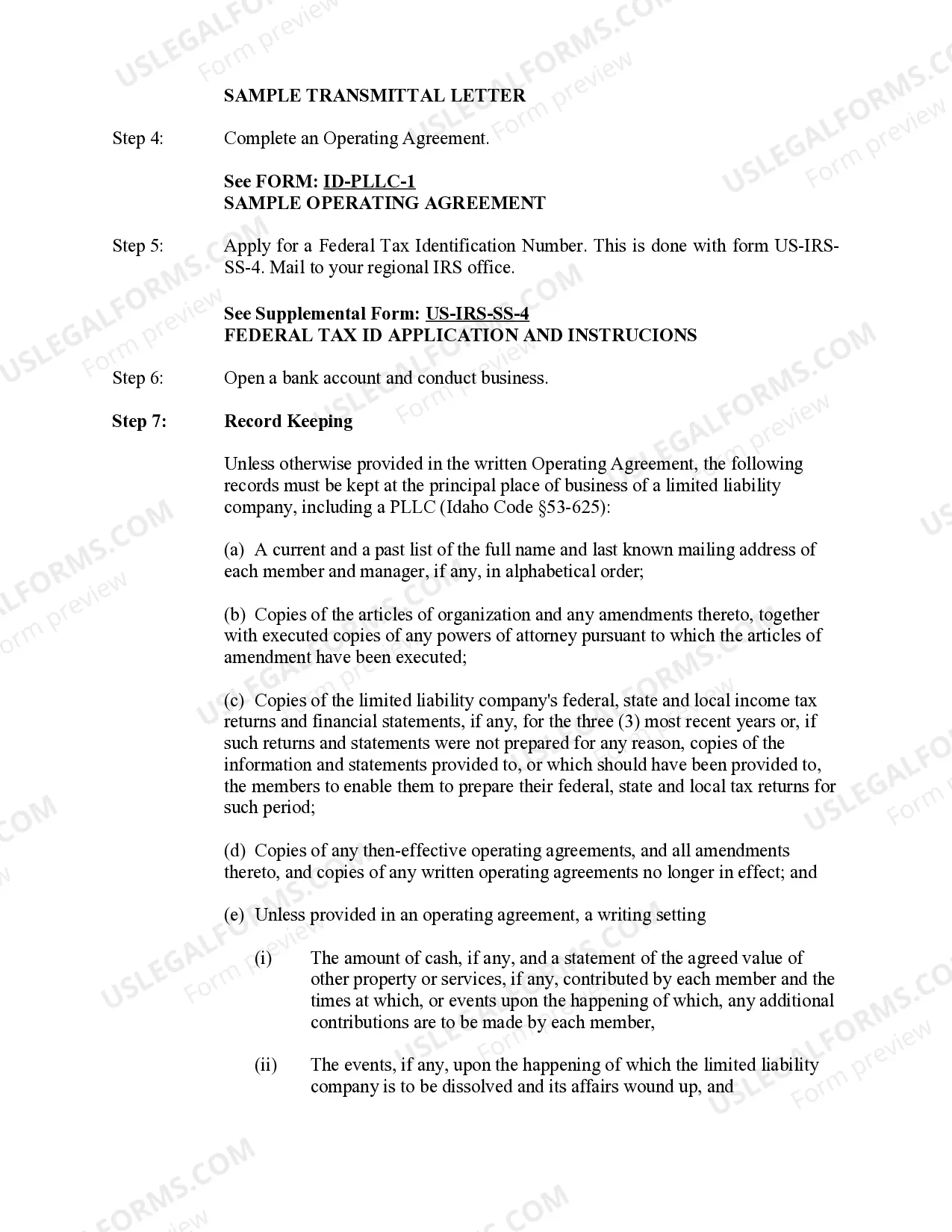 Preview Idaho Professional Limited Liability Company PLLC Formation Package