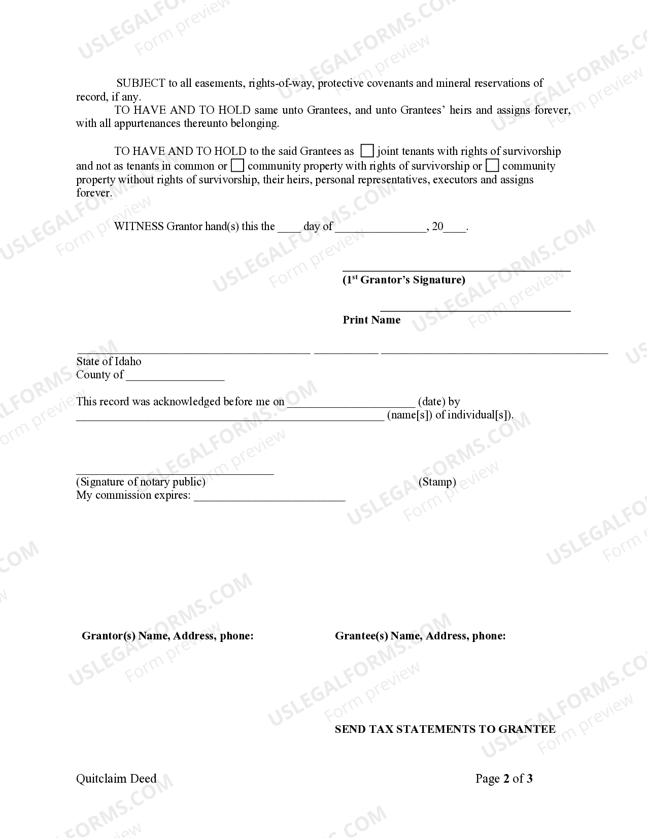 Meridian Idaho Quitclaim Deed from Individual to Husband and Wife US