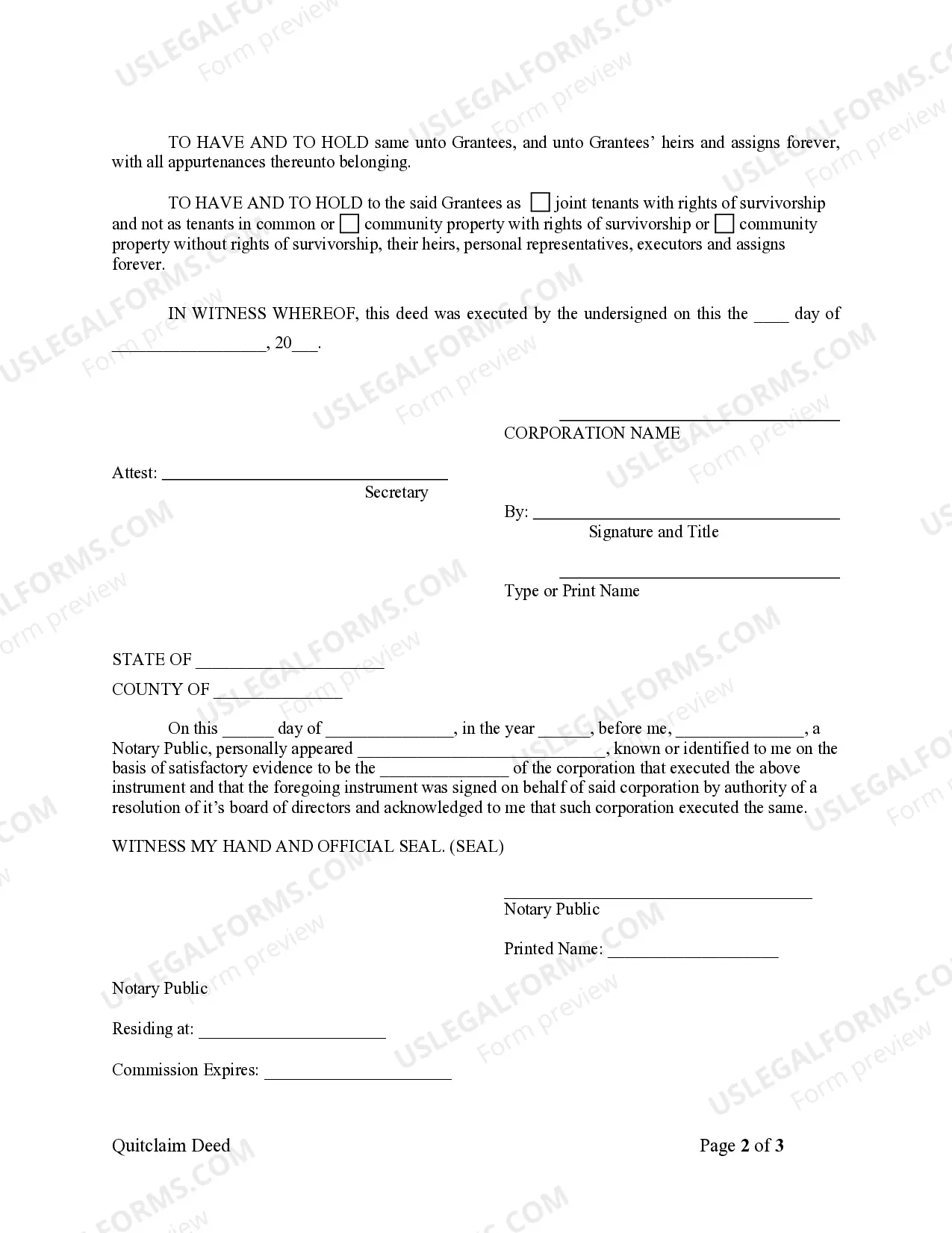 Preview Quitclaim Deed from Corporation to Husband and Wife