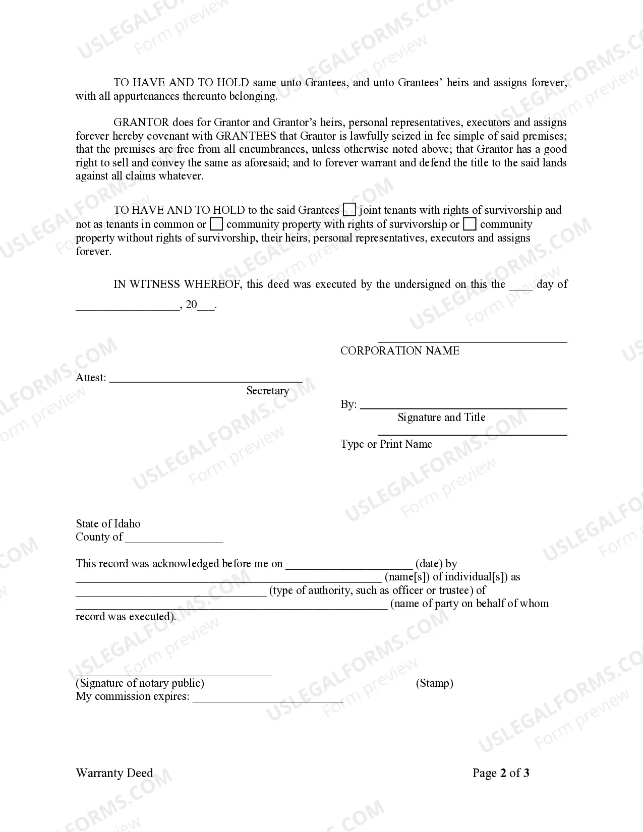 Preview Warranty Deed from Corporation to Husband and Wife